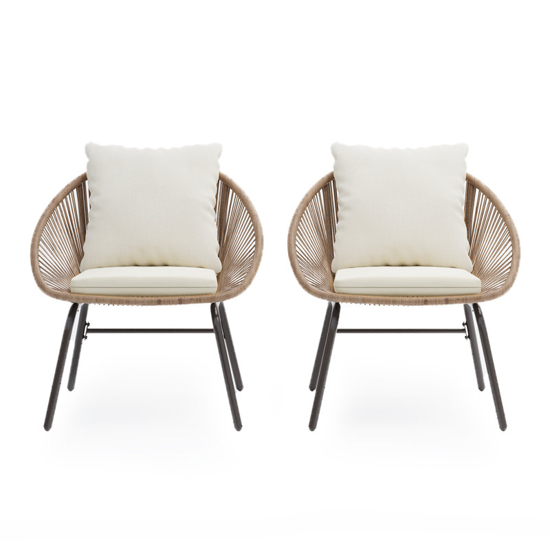Chaise bistro en rotin 2 pièces avec coussin