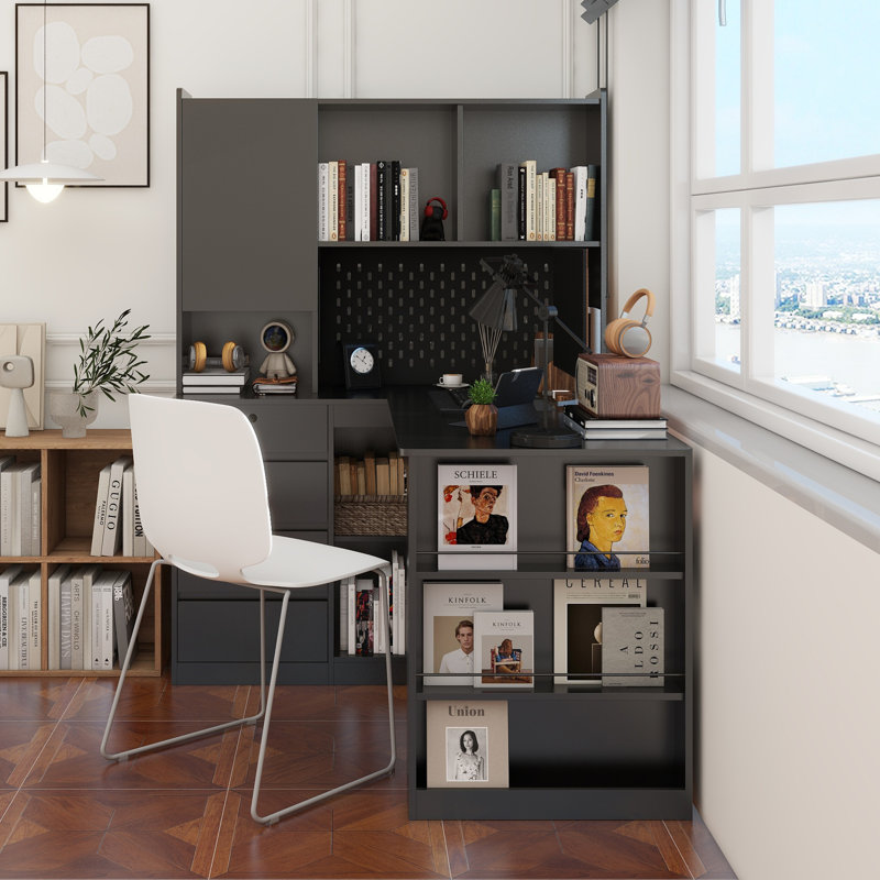 L Shaped Desk,Computer Desk With Drawers,Bookshelf,With LED Light,Modern Corner Desk,Home Office Desk,L-Shaped Study Table Writing Desk,Corner Gaming Computer Desk With Storage