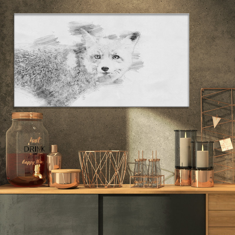 «Black and White Fox», reproduction sur toile tendue, H 16 po x l 32 po x P 1 po