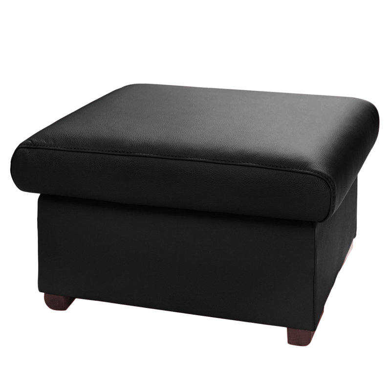 UNI Footstool 70cm Wide Genuine Leather Rectangle Solid Colour Standard Ottoman with Storage, Black