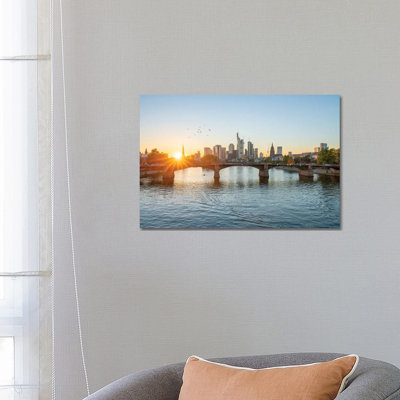 Frankfurt Am Main Skyline At Sunset, Hesse, Germany by Jan Becke - Wrapped Canvas Print