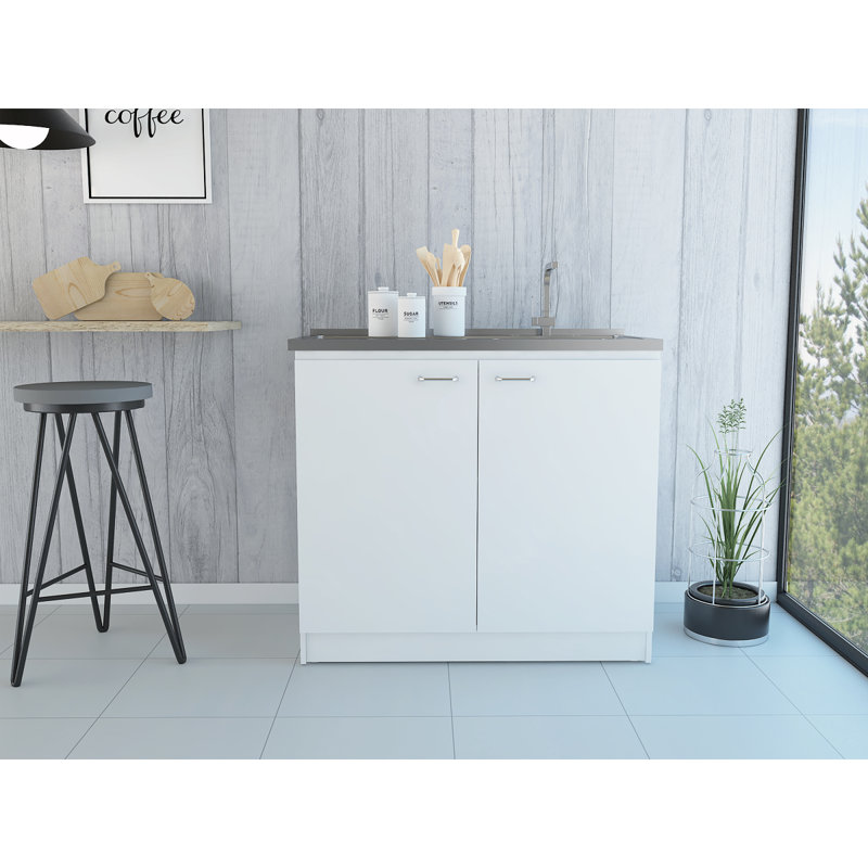 Lavabo utilitaire rectangulaire blanc 2 portes et armoire