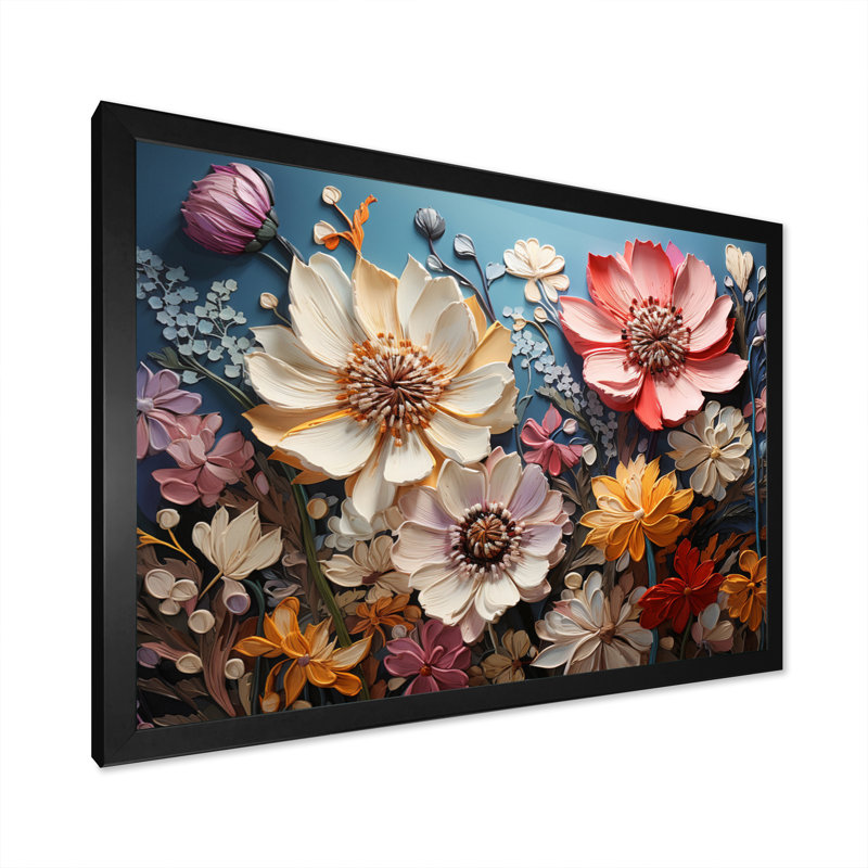 «White Pink Wildflowers Natures Symphony IV», reproduction d'art sur toile, H 12 po x l 20 po x P 1 po, Cadre simple noir