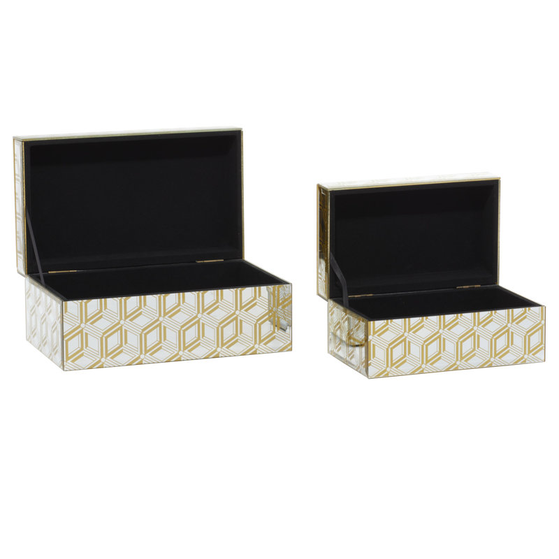Set Of 2 Black Wood Contemporary Box, 11", 9", Yellow