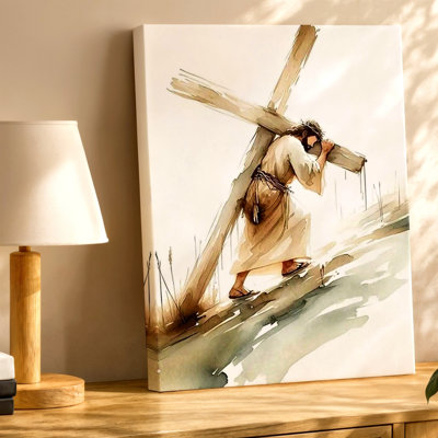 Reproduction religieuse, reproduction d'aquarelle sur bois, croix chrétienne en bois, impression sur toile, décoration de maison, salon, chambre à coucher et bureau, galerie d'art mural