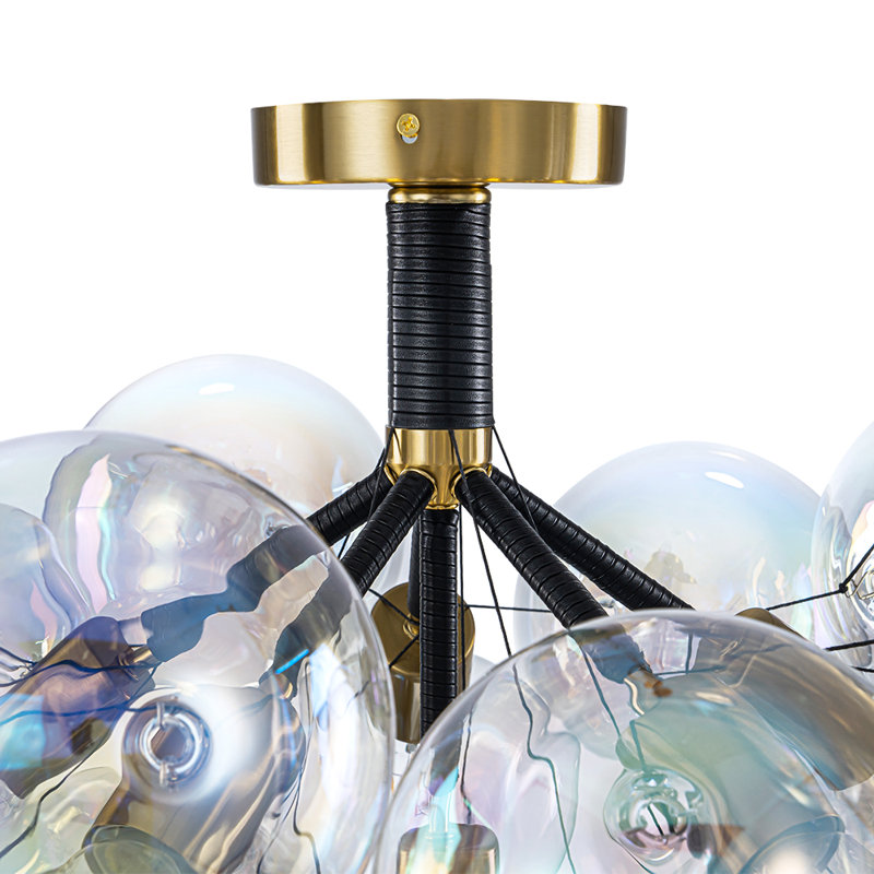 Plafonnier boule en verre irisé 6 lumières Meyana, Or/noir