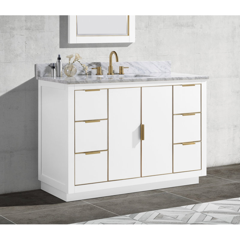 Austen 49'' W Single Vanity, White, Carrara White Marble/Silver