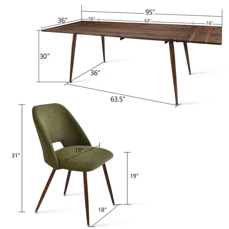 9-Piece Extendable Dining Table Set With Upholstered Side Chairs, Green