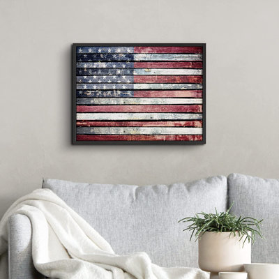 Drapeau américain grunge avec reflets bleus - peinture encadrée