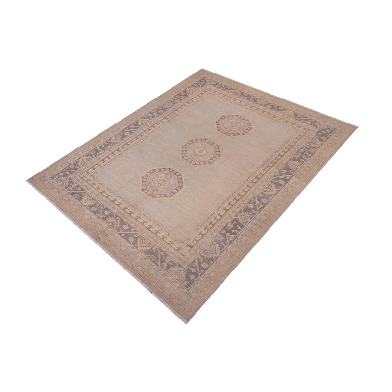 Tapis gris / brun en laine noué à la main 9 pi x 9 pi 11 po Abbigail Southwestern