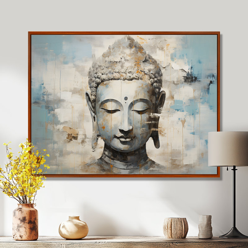 Simple Bouddhism Statue III - Bouddhisme, art mural, H 24 po x l 32 po x P 1 po, Cadre flottant brun