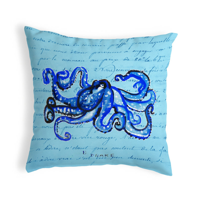 Script Octopus Outdoor Reversible Throw Pillow