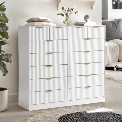 7-drawer Dresser With Large Storage, Tall Dresser For Bedroom – Modern Mdf Vanity With Smooth Glide Drawers And Anti-tip Design(2pcs)
