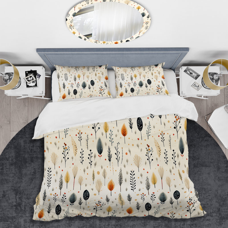 Literie bohème minimalisme beige avec fougères II, Housse de couette simple + 1 taie décorative stan
