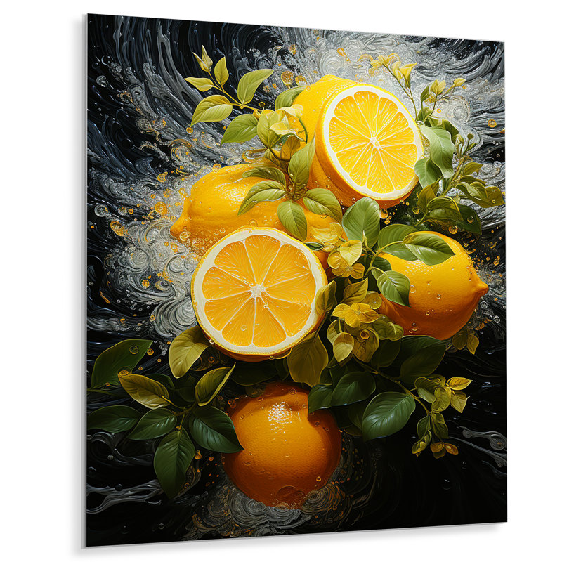 Citron agrume sérénité V - fruits, art mural en métal, H 40 po x l 30 po x P 1,5 po