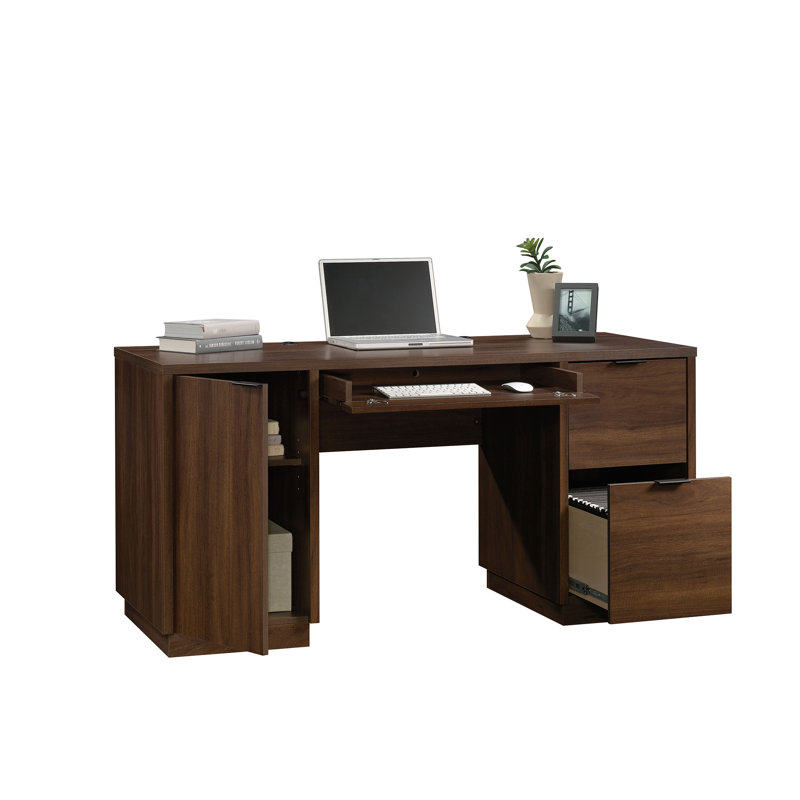 Spiced Mahogany Executive Desk with Drawers and Filing Cabinet
