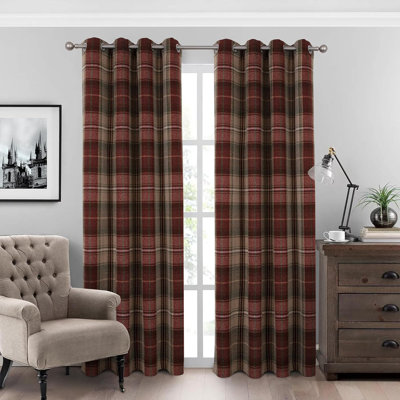 100% Blackout Woolen Look Plaid Curtains Bedroom 2 Panels Red Green 45 * 95 Inches