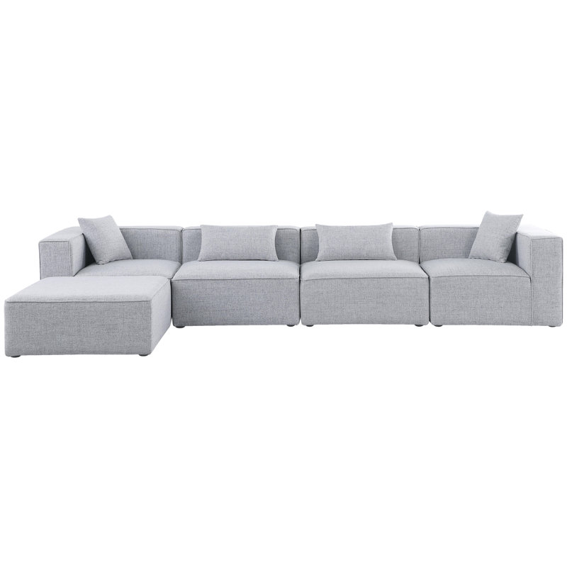 Cube Upholstered L-Shaped Sectional Reversible, Grey Linen Textured Fabric