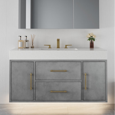  40" Single Bathroom Vanity With Engineered Quartz Top And Ceramic Sink