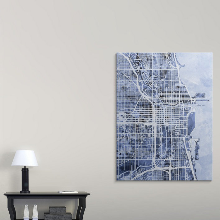 «Chicago City Street Map» par Bellen, impression, H 24 po x l 18 po x P 1,5 po, Toile