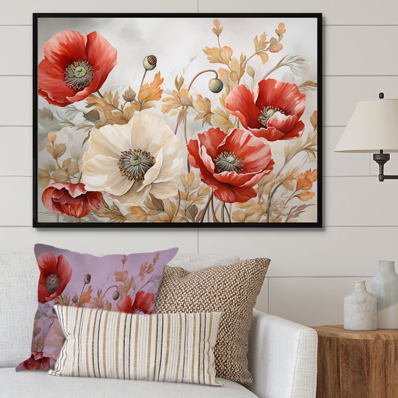 Charme des coquelicots dans Winter Delight II, Cadre flottant noir, H 30 po x l 40 po x P 1,5 po