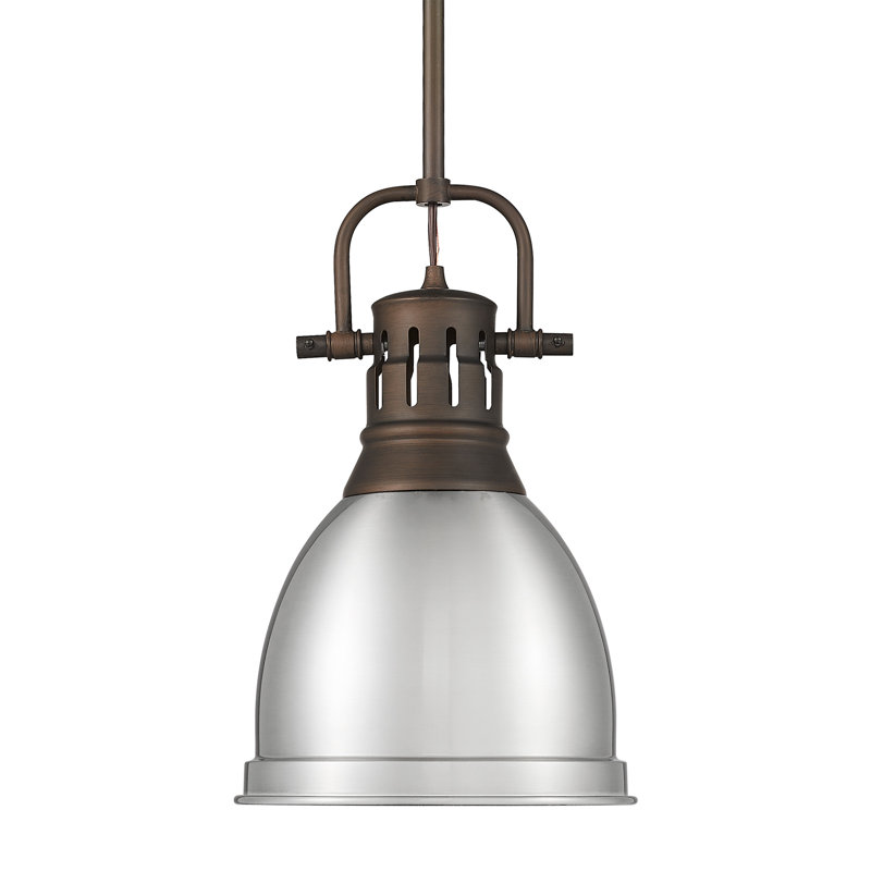 Petit luminaire suspendu avec tige Aljona, H 14,25 po x l 8,875 po x P 8,875 po, Argent argent, Bronze huilé