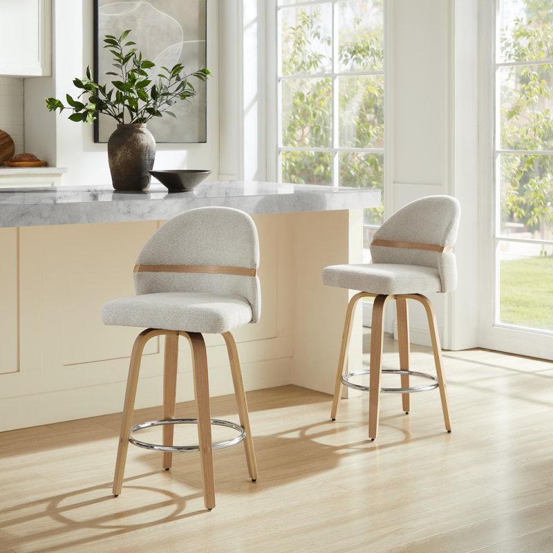 26'' Swivel Upholstered Counter & Bar Stool with solid wood frame, Beige, Natural