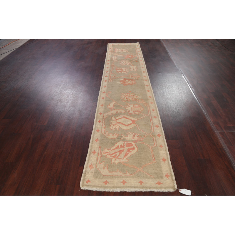 Tapis de la surface en laine beige/rouge 2 pi 7 po x 12 pi 2 po one-of-kind à la main noué la Rankin