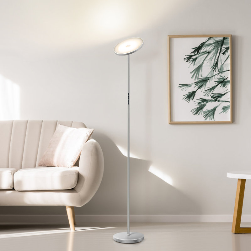 Jernell  LED Dimmable Torchiere Floor Lamp with Remote Control, Silver Gray