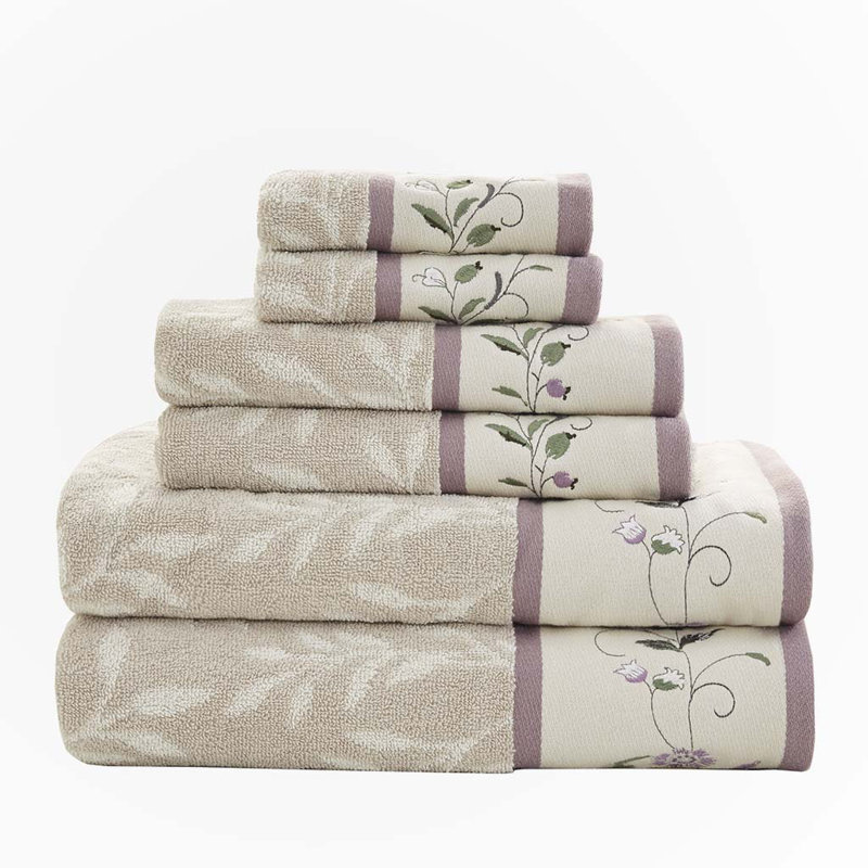 Ensemble de 6 pièces pour chambre d'amis 100% coton, Mauve