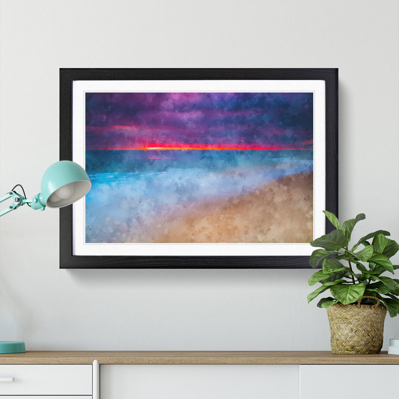 Pink Sunset - Single Picture Frame Print on MDF, 62cm H x 87cm W x 2cm D, Black