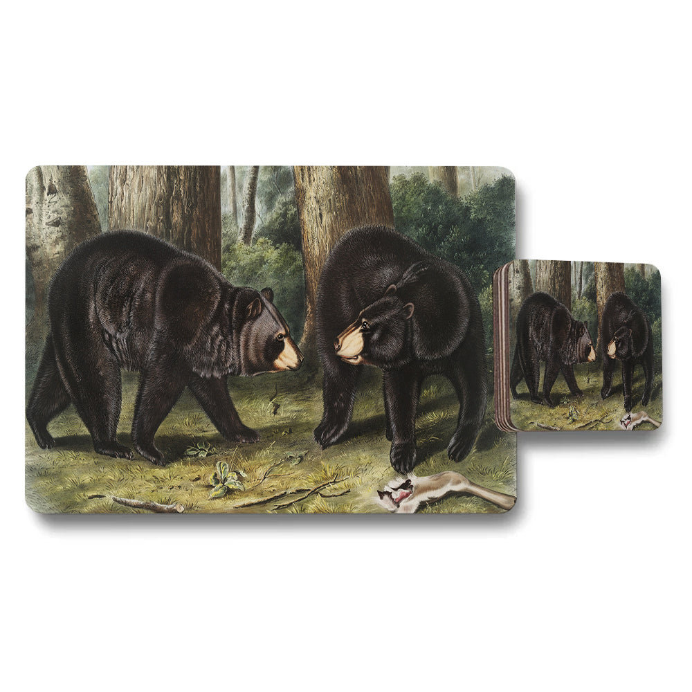 Bear Family Placemats and Coaster Set Forest Wildlife Art