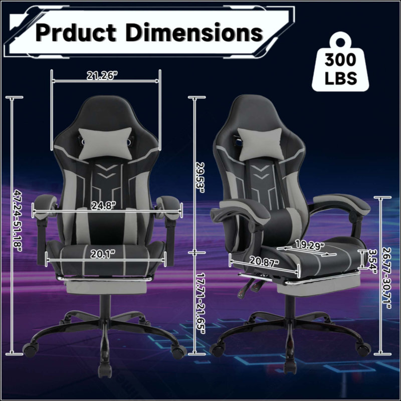 Chaise de jeu, chaise d'ordinateur ergonomique avec repose-pieds Chaise de bureau Chaise d'ordinateur ergonomique avec dossier lombaire