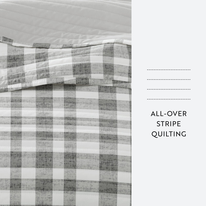 Gray Twin Reversible Microfiber Quilt Set with Down Alternative