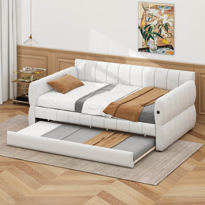 Grand lit plateforme tapissier avec lit gigogne