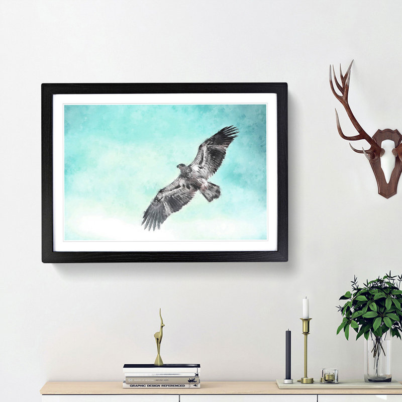 Eagle Bird in the Clouds - Picture Frame Graphic Art Print, Black Framed, 62cm H x 87cm W x 2cm D