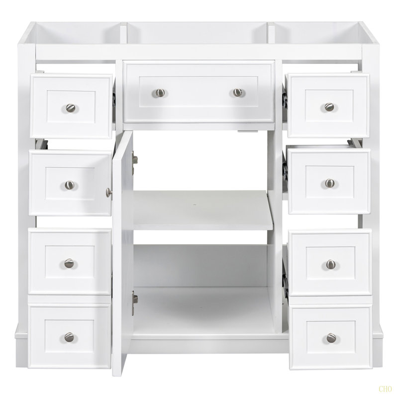 Meuble-lavabo 36 po sans lavabo, base d'armoire seulement, une armoire et six tiroirs