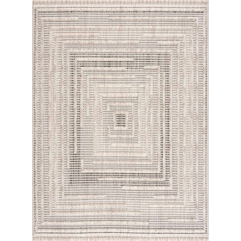 Tapis abstrait en polyester tissé à la machine en beige / brun, Rectangle 7 pi 10 po x 10 pi