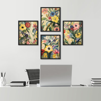 " Vibrant Impressionist Flower Colorful Floral " 4 - Pieces