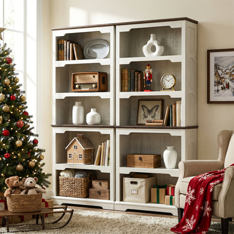 5 Shelf Standard Bookcase, Storage And Display Bookshelf, Open, White