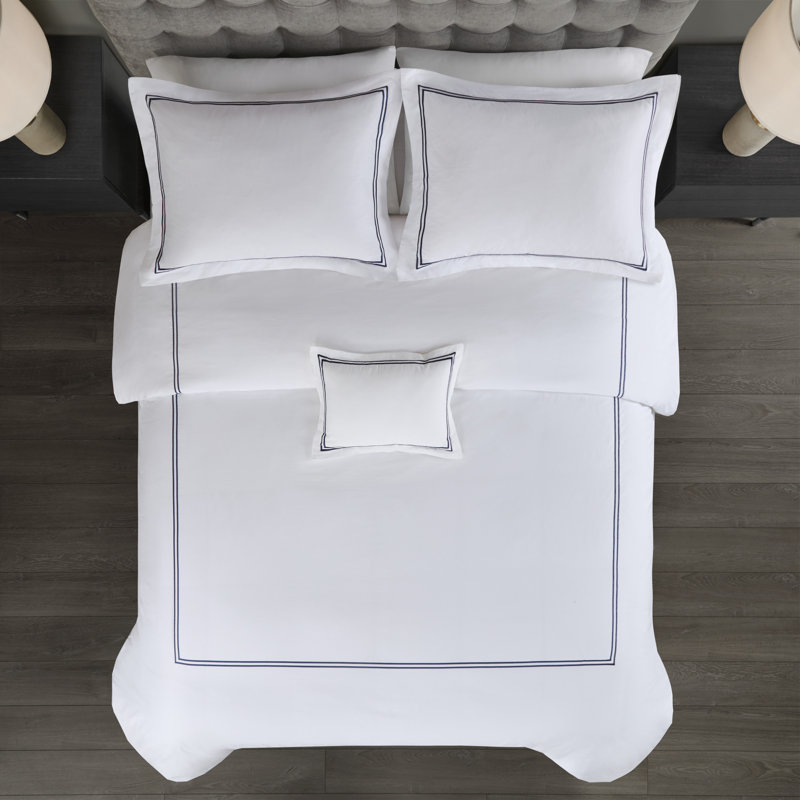 King White and Navy Cotton Sateen Comforter Set