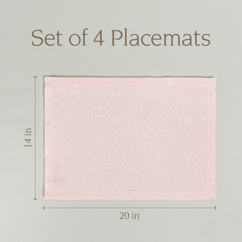 Ensemble de 4 napperons en tissu 100% lin, Rose