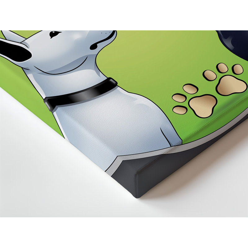 Toile, un autocollant circulaire vibrant comprend deux silhouettes de chiens stylisés, un blanc brillant avec un élégant collier noir et une toile
