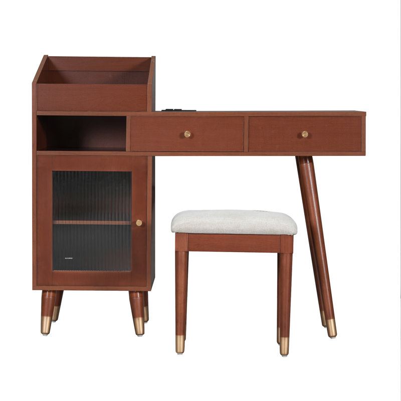 Modern Makeup Vanity Desk With Drawers, Walnut