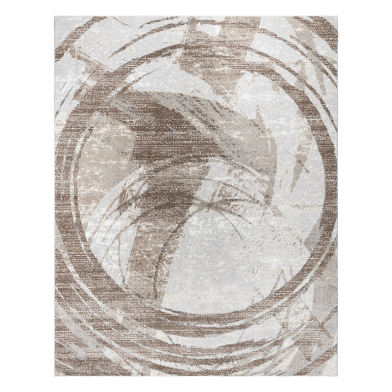 Gretchen Montu Modern Abstract Tan/Ivory/Beige Polypropylene Indoor Area Rug, Rectangle 8'9" x 13"