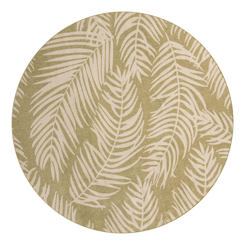 Tapis intérieur / extérieur à motif floral vert / ivoire Amanda, Rond 10 pi 8 po