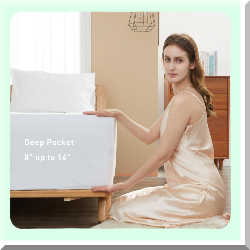 Luxury Cotton Sateen Deep Pocket Fitted Sheet - Soft & Breathable 16" Bottom Sheet - White Bedding Essential - Full 1-Piece Set