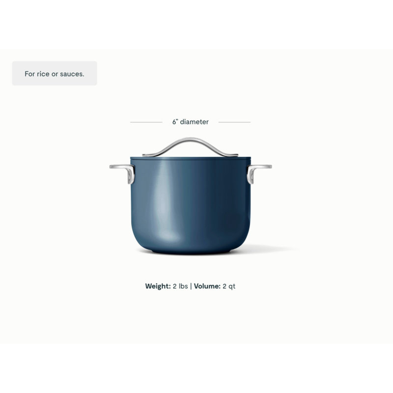 Caraway Petite cuisinière antiadhésive en céramique avec couvercle, 2 pintes, Marine
