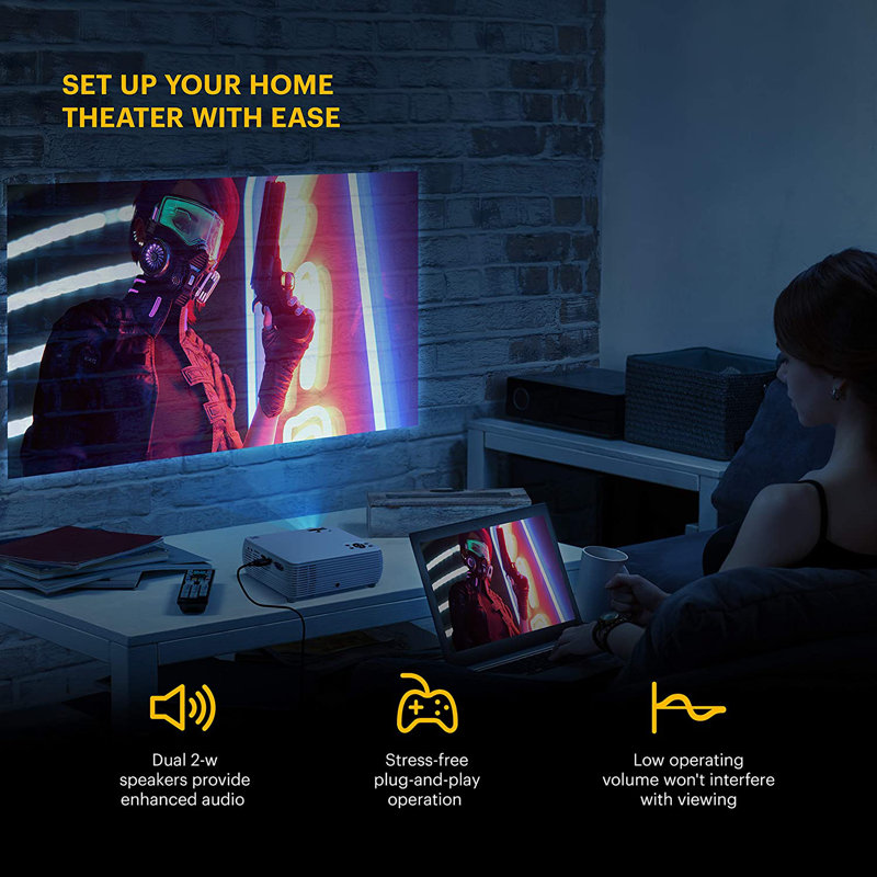 Compact White LED Home Theater Projector with Tripod