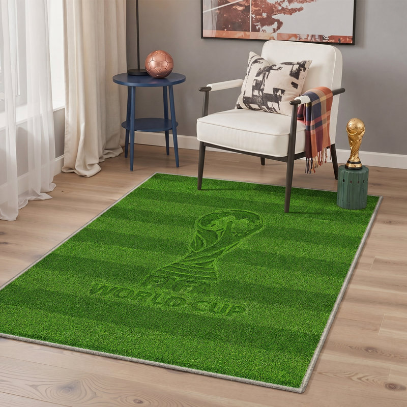 Avalon Modern Machine Washable Football Pitch / Sage Indoor Area Rug With Non-Slip Backing, Rectangle 6' x 9', Green